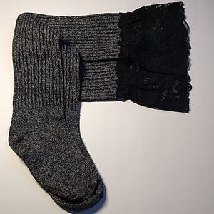 Marled thigh high lace top socks